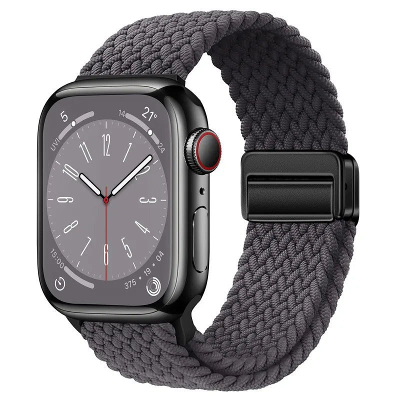 Bracelet Apple Watch en nylon tressé à fermoir magnétique, coloris gris sidéral