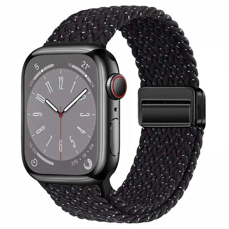Bracelet Apple Watch en nylon tressé à fermoir magnétique, coloris noir étoilé