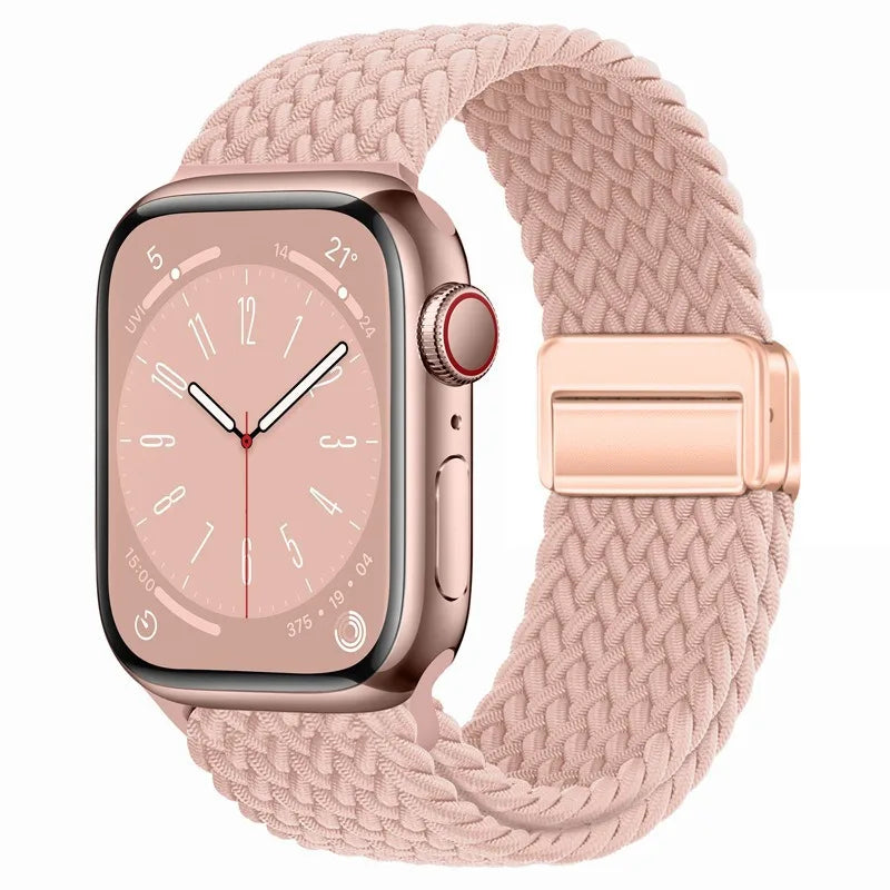 Bracelet Apple Watch en nylon tressé à fermoir magnétique, coloris rose sable
