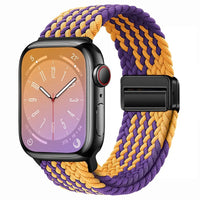 Bracelet Apple Watch en nylon tressé à fermoir magnétique, coloris violet et or