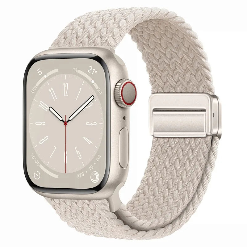 Bracelet Apple Watch en nylon tressé à fermoir magnétique, coloris lumière stellaire