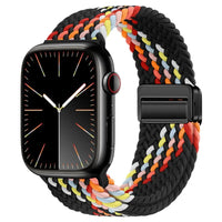 Bracelet Apple Watch en nylon tressé à fermoir magnétique, coloris noir arc-en-ciel