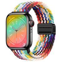 Bracelet Apple Watch en nylon tressé à fermoir magnétique, coloris arc-en-ciel