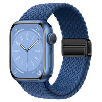 Bracelet Apple Watch en nylon tressé à fermoir magnétique, coloris bleu mer froide