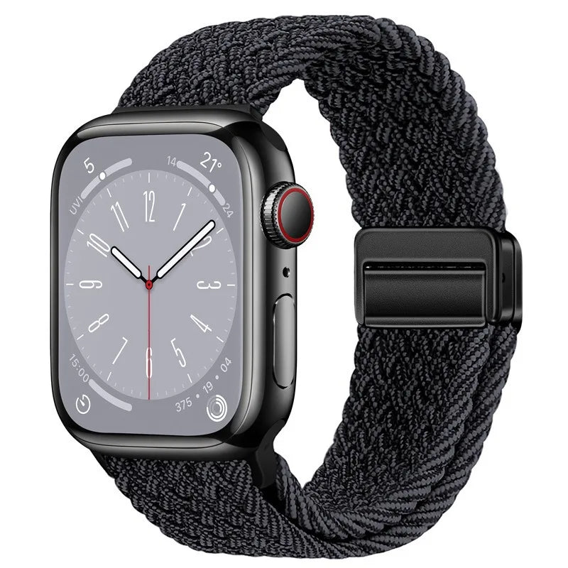 Bracelet Apple Watch en nylon tressé à fermoir magnétique, coloris graphite