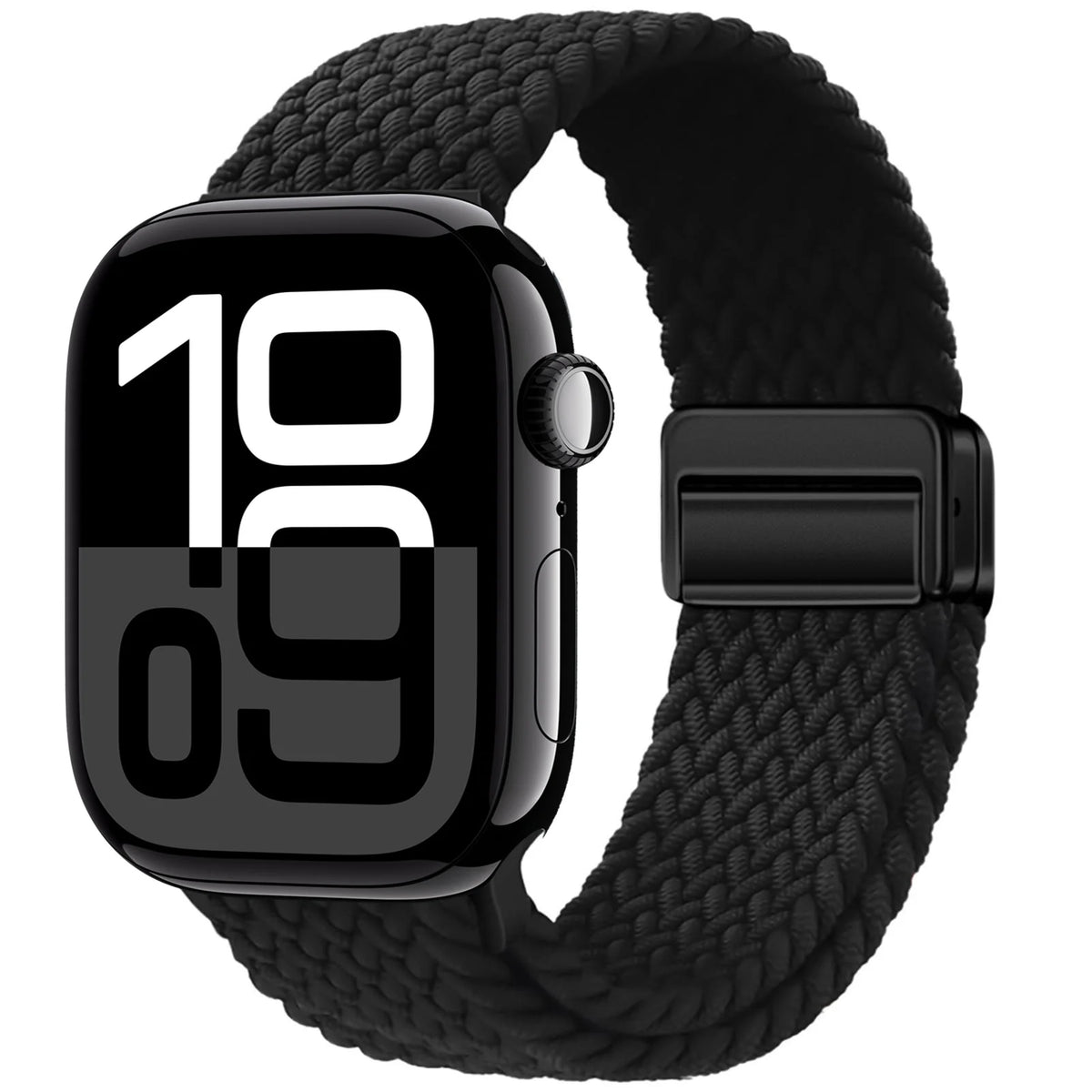 Bracelet Apple Watch en nylon tressé à fermoir magnétique, coloris noir