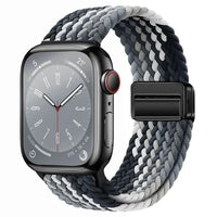 Bracelet Apple Watch en nylon tressé à fermoir magnétique, coloris noir et gris