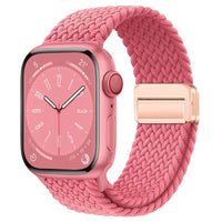 Bracelet Apple Watch en nylon tressé à fermoir magnétique, coloris rose frais