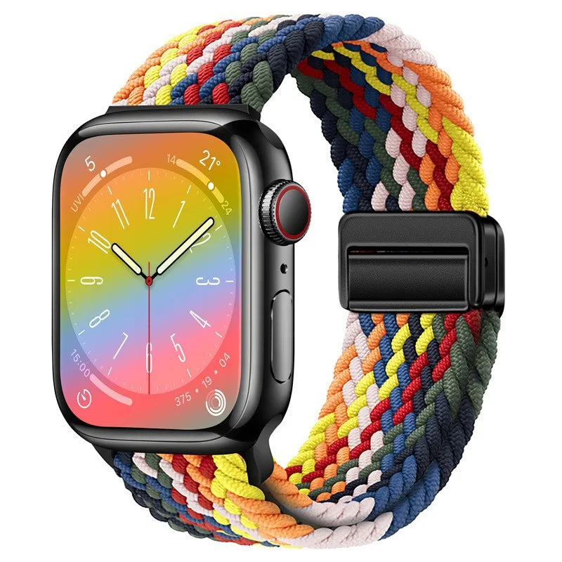 Bracelet Apple Watch en nylon tressé à fermoir magnétique, coloris sept couleurs