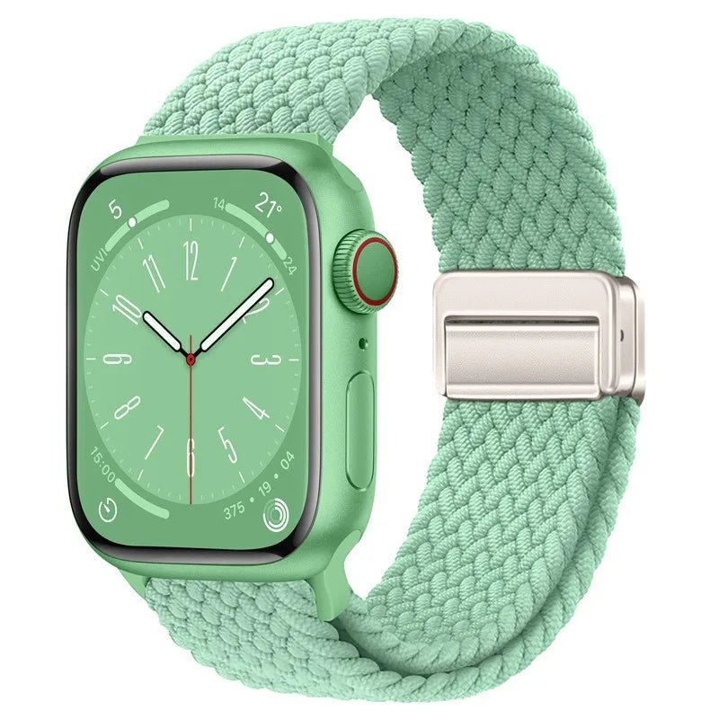 Bracelet Apple Watch en nylon tressé à fermoir magnétique, coloris pistache