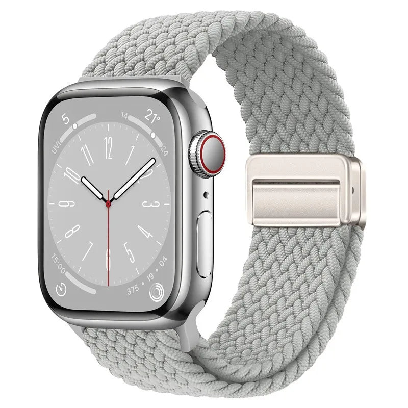 Bracelet Apple Watch en nylon tressé à fermoir magnétique, coloris blanc perle