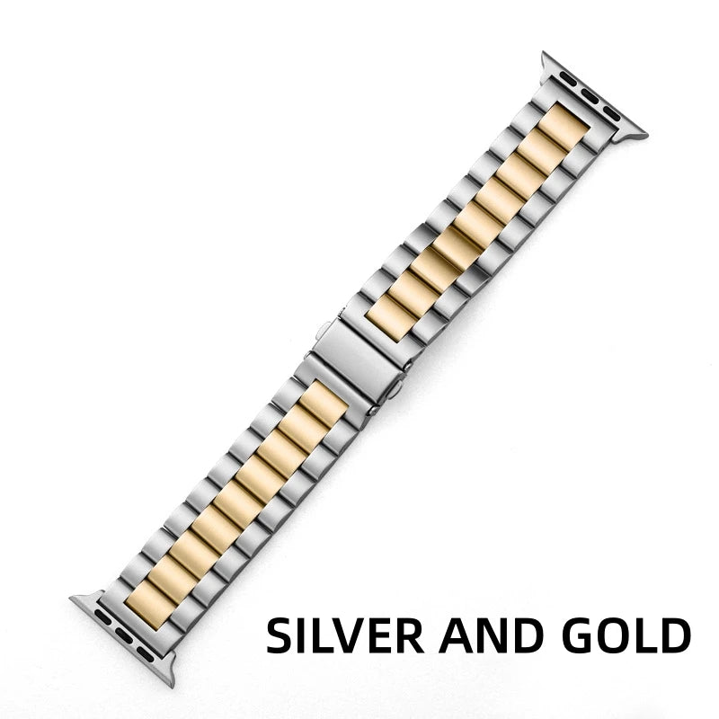 Bracelet Apple Watch à maillons en acier inoxydable, coloris argent et or