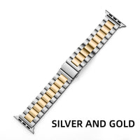 Bracelet Apple Watch à maillons en acier inoxydable, coloris argent et or