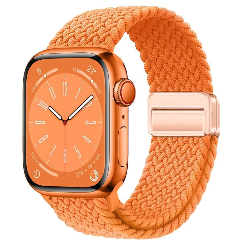 Bracelet Apple Watch en nylon tressé à fermoir magnétique, coloris orange