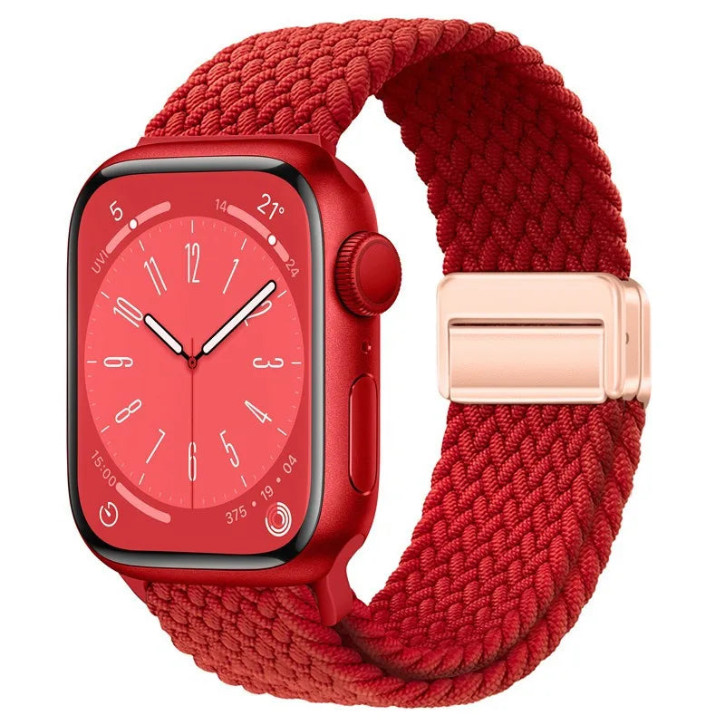 Bracelet Apple Watch en nylon tressé à fermoir magnétique, coloris rouge