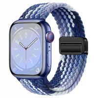 Bracelet Apple Watch en nylon tressé à fermoir magnétique, coloris myrtille