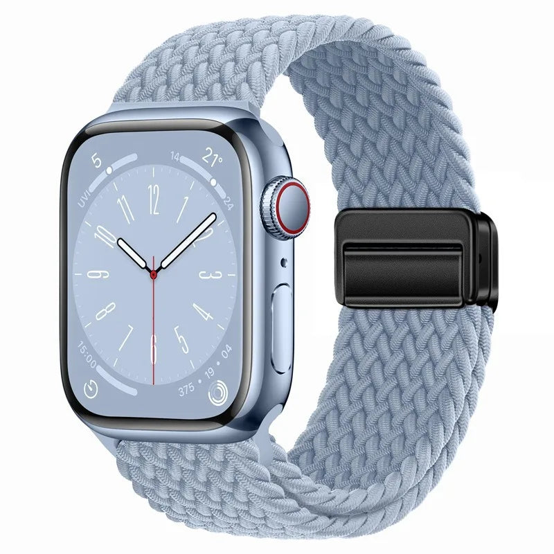Bracelet Apple Watch en nylon tressé à fermoir magnétique, coloris bleu gris