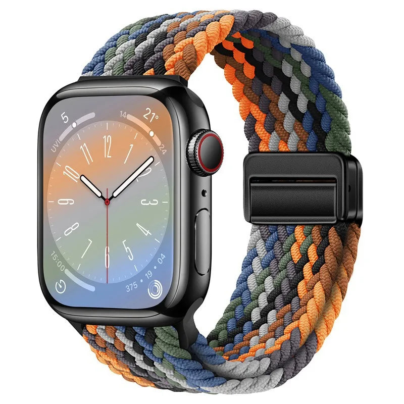 Bracelet Apple Watch en nylon tressé à fermoir magnétique, coloris camouflage coloré