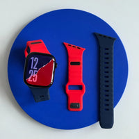 Bracelet Apple Watch sport en silicone, coloris marine et rouge