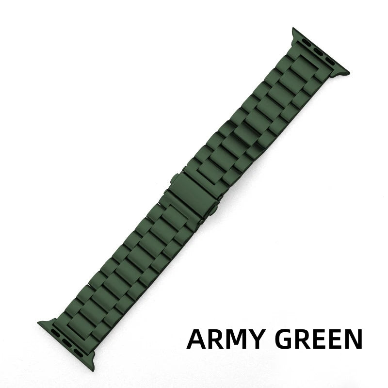 Bracelet Apple Watch à maillons en acier inoxydable, coloris vert militaire