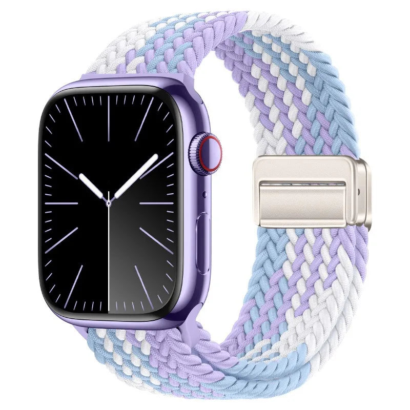 Bracelet Apple Watch en nylon tressé à fermoir magnétique, coloris violet pastel