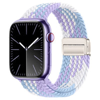 Bracelet Apple Watch en nylon tressé à fermoir magnétique, coloris violet pastel
