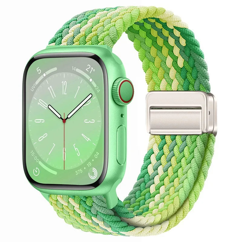 Bracelet Apple Watch en nylon tressé à fermoir magnétique, coloris vert citron