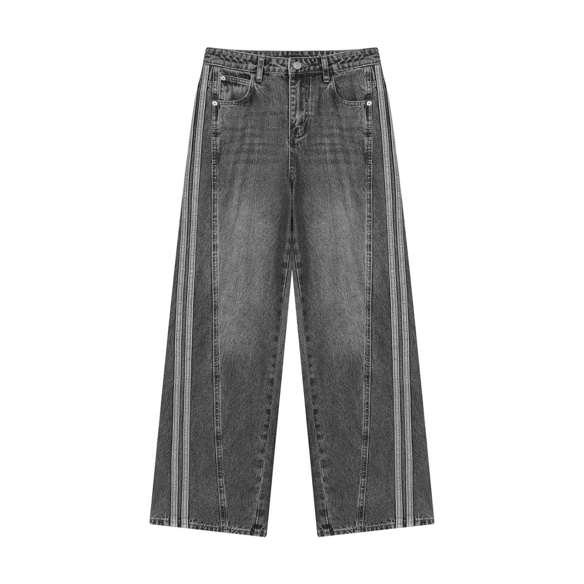 Jean large femme taille haute délavé noir délavé, vue de face