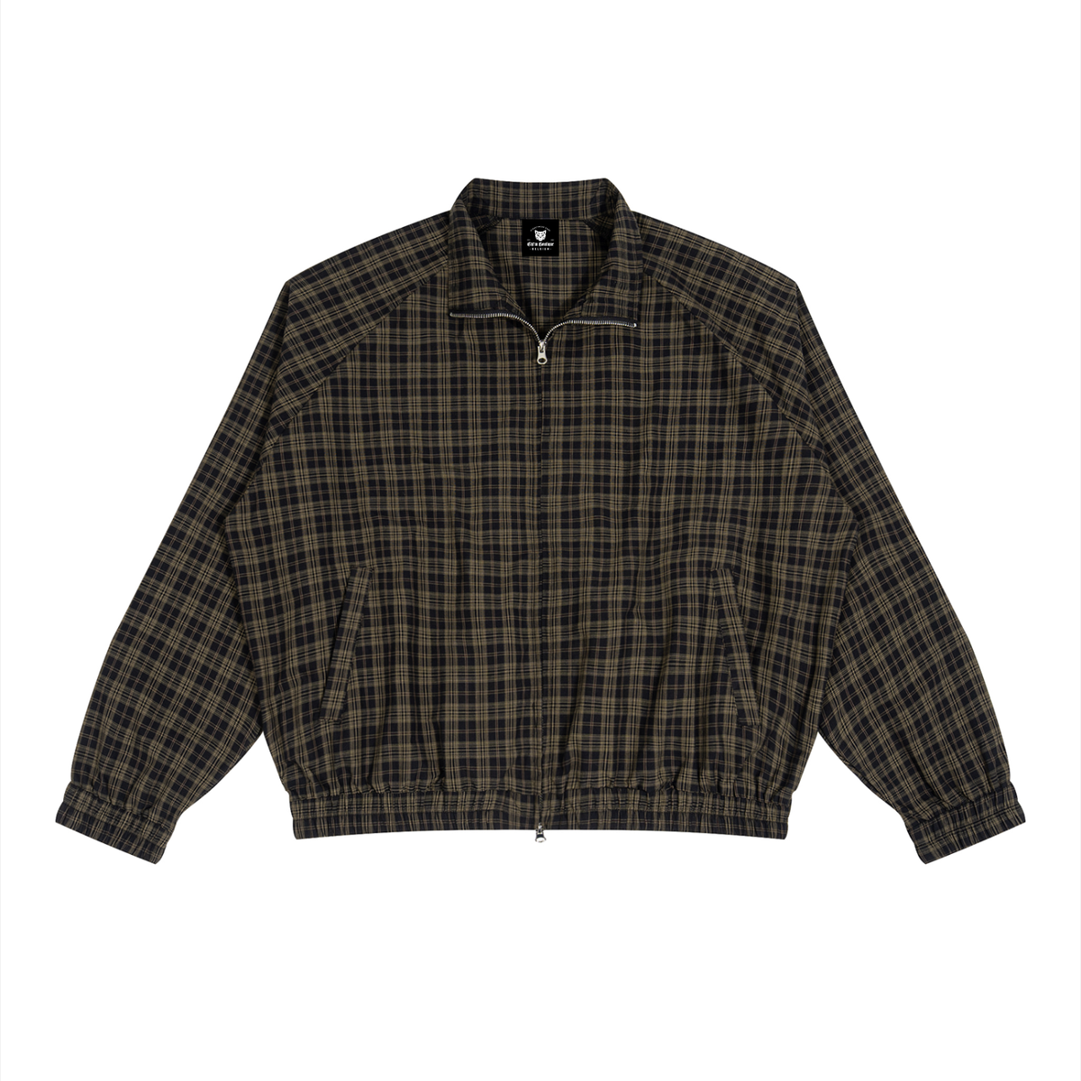 Veste Harrington à carreaux noire originale zippée, vue de face