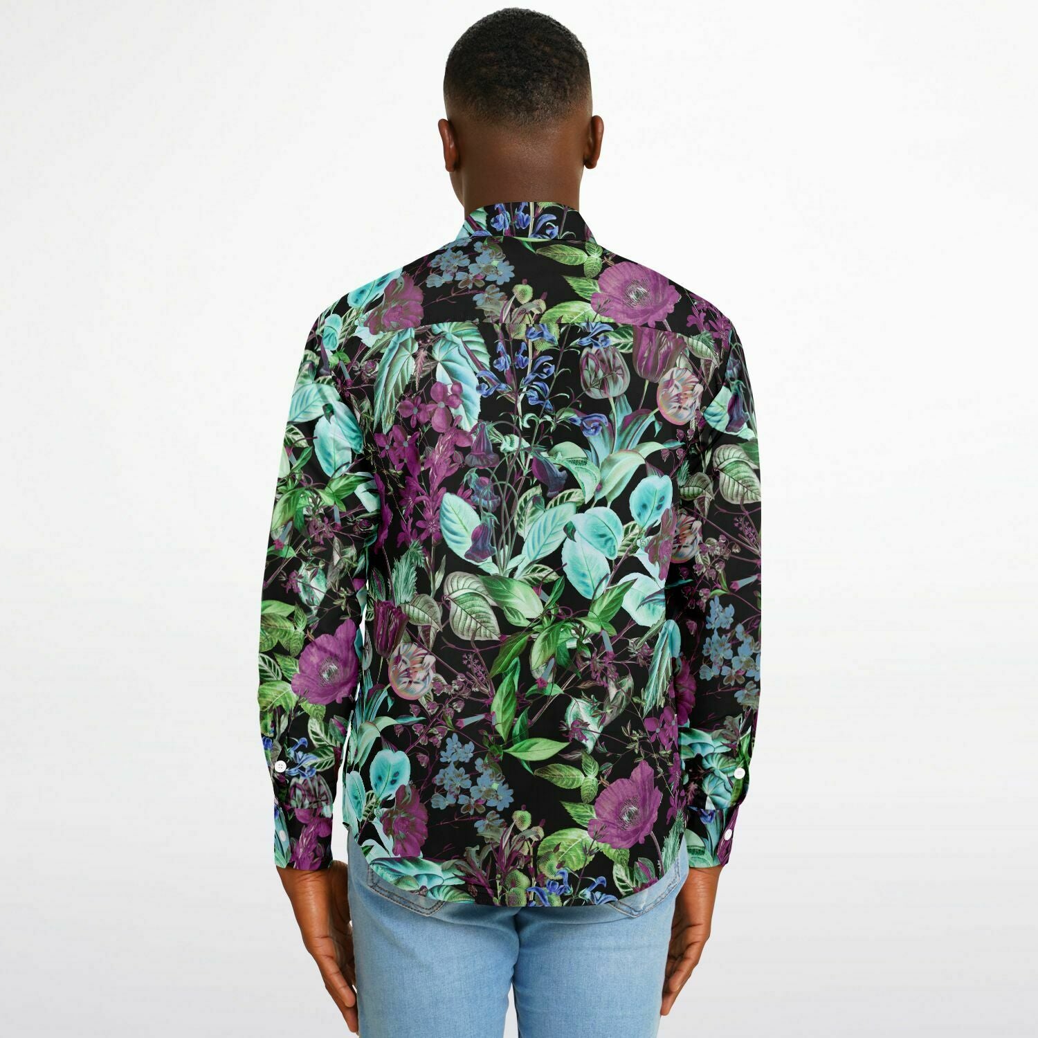 CHEMISE HOMME originale à fleurs mauves - MANCHES LONGUES