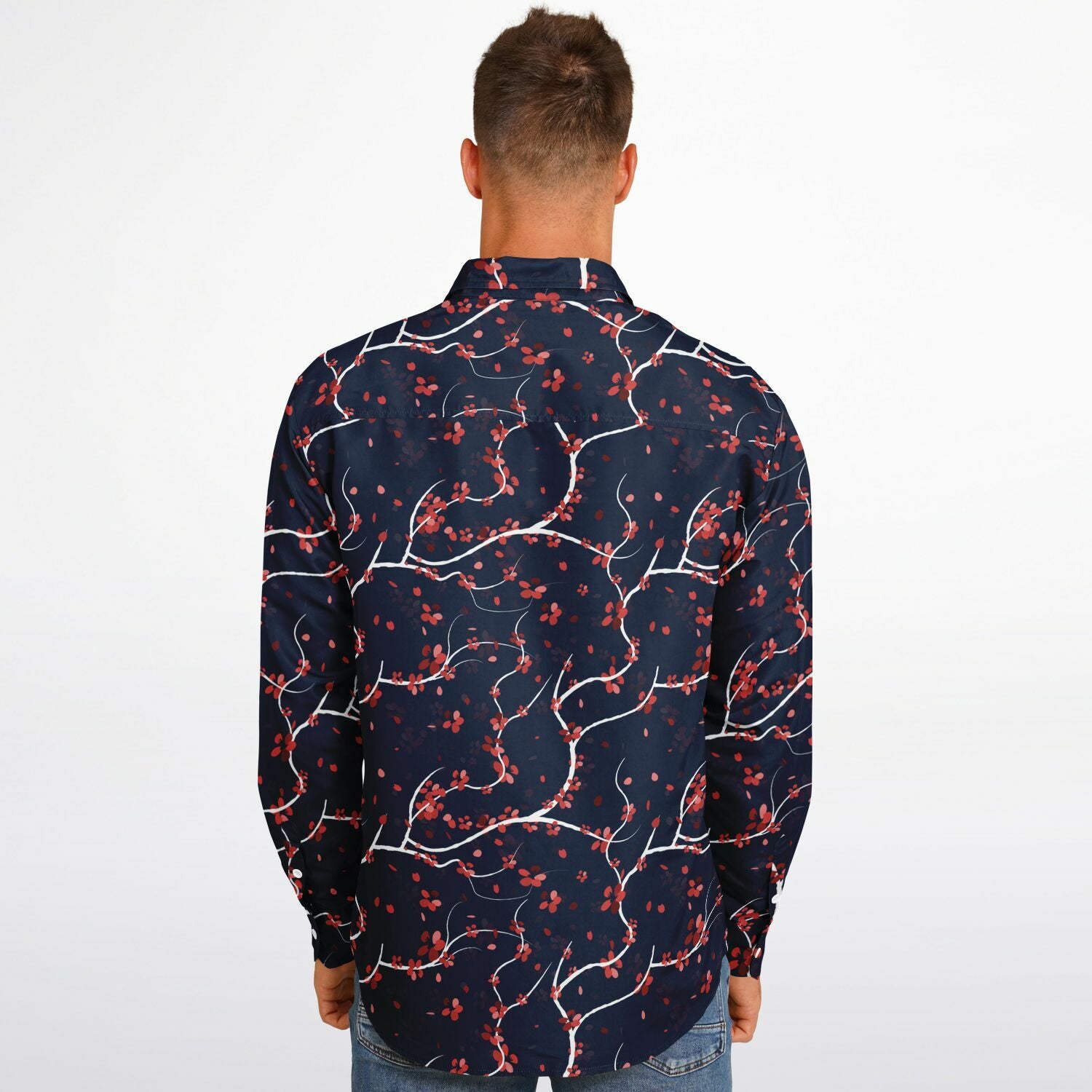 chemise bleue marine avec motifs asiatiques