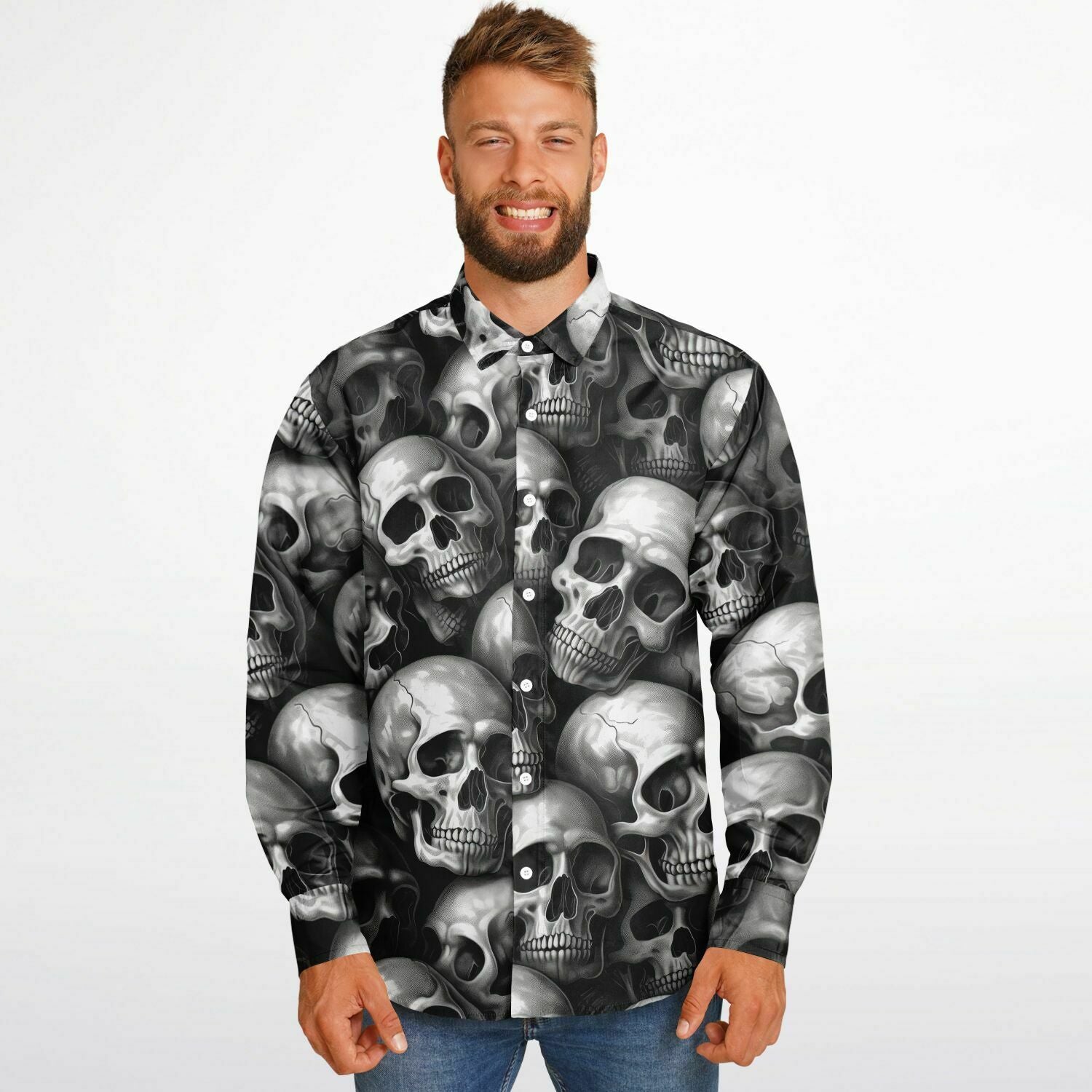 chemise noir et blanc homme motif têtes de morts