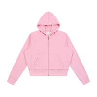 Hoodie zippé femme molletonné rose, vue de face