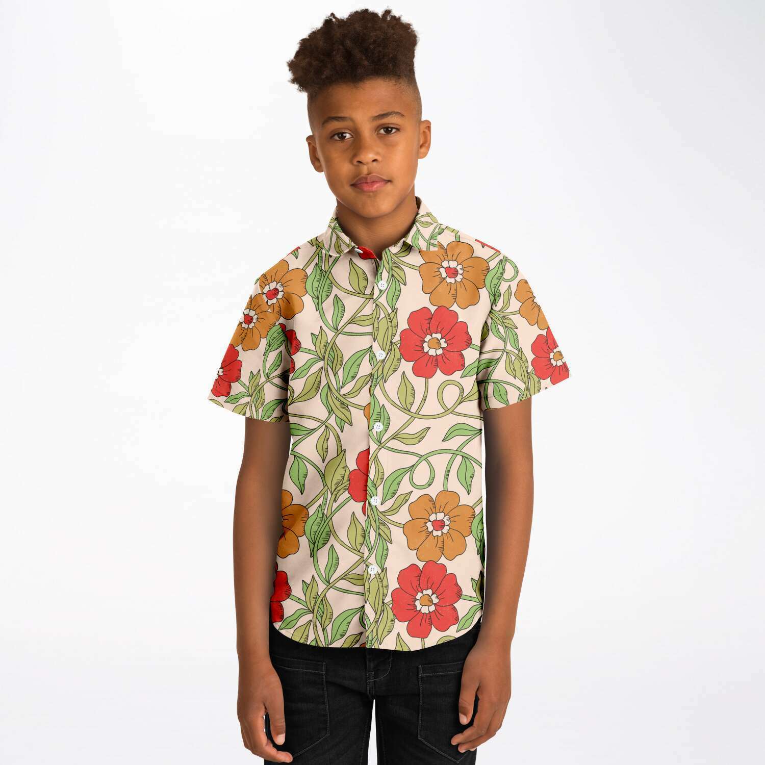 chemise enfant originale beige à motifs rouges