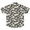 Chemise homme manches courtes noire à pivoines blanches, vue de dos à plat