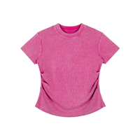 Packshot face du t-shirt ajusté délavé original femme rose framboise