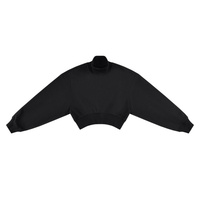Sweat col montant femme crop top noir, vue de face