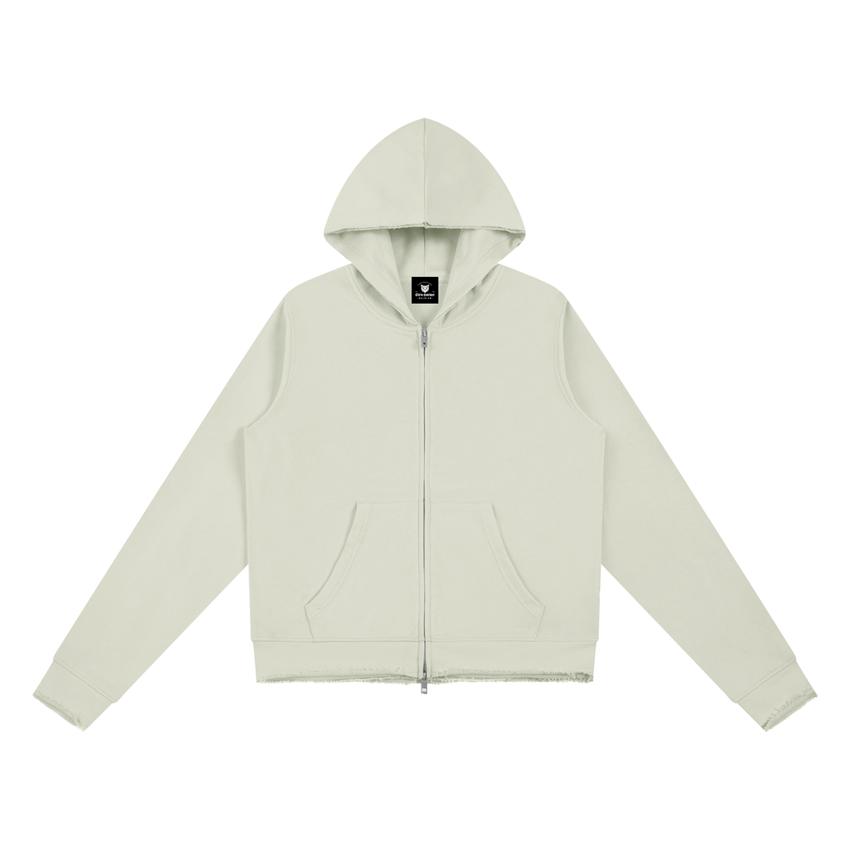Sweat zippé capuche femme gris clair à bord brut, vue de face