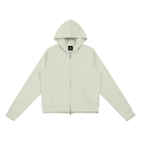 Sweat zippé capuche femme gris clair à bord brut, vue de face
