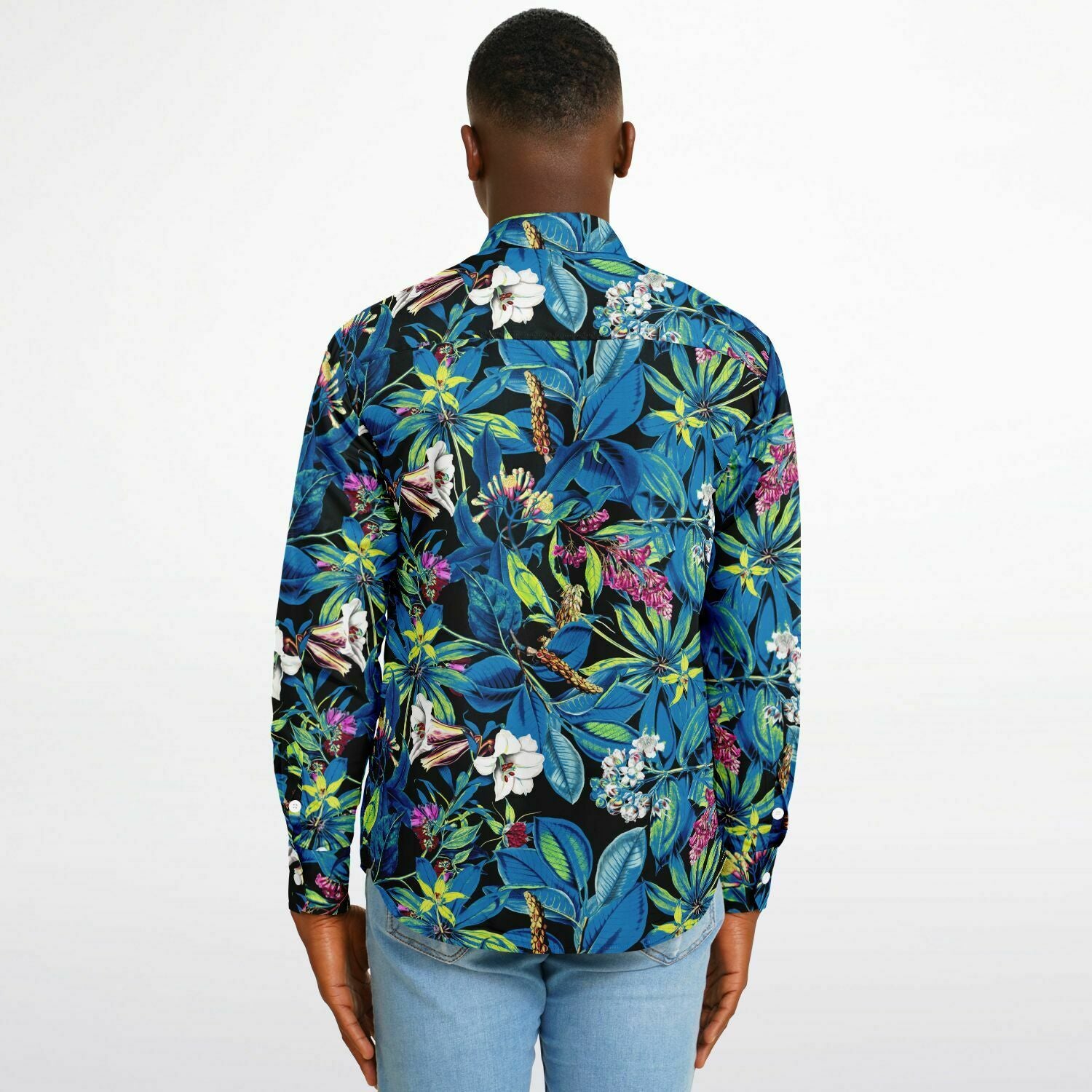 tenue décontractée homme fleurs bleues