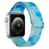 Bracelet Apple Watch en nylon motif peinture, coloris aquarelle bleu ciel