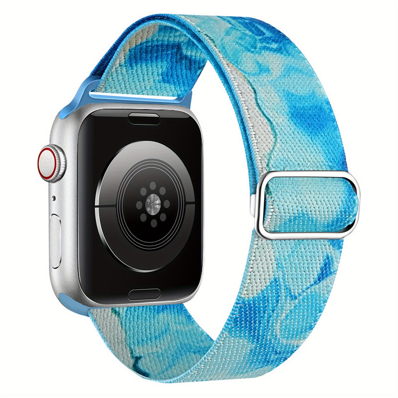 Bracelet Apple Watch en nylon motif peinture, coloris aquarelle bleu ciel