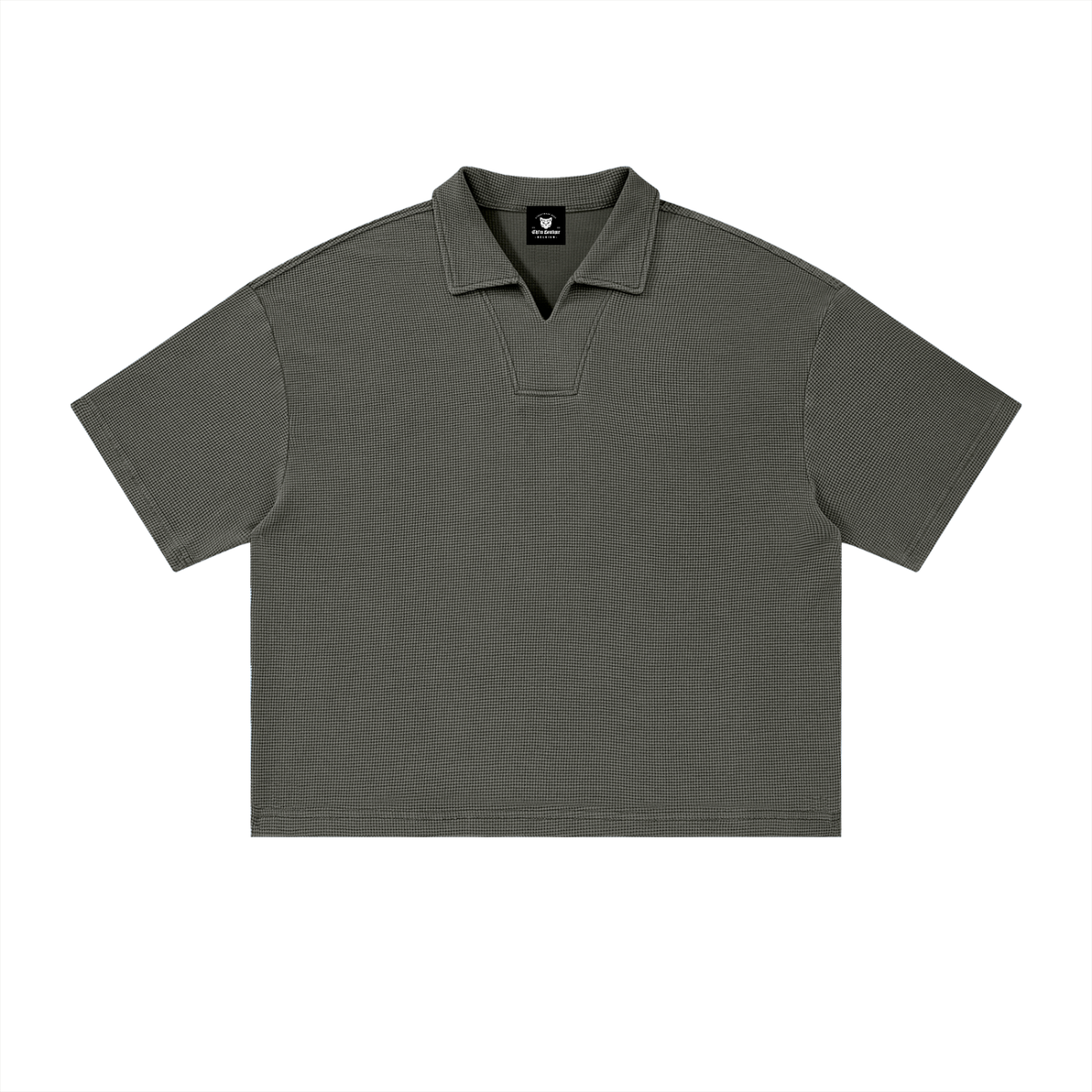 Polo Waffle Vintage Wash Noir — Streetwear Belge