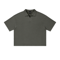 Polo Waffle Vintage Wash Noir — Streetwear Belge