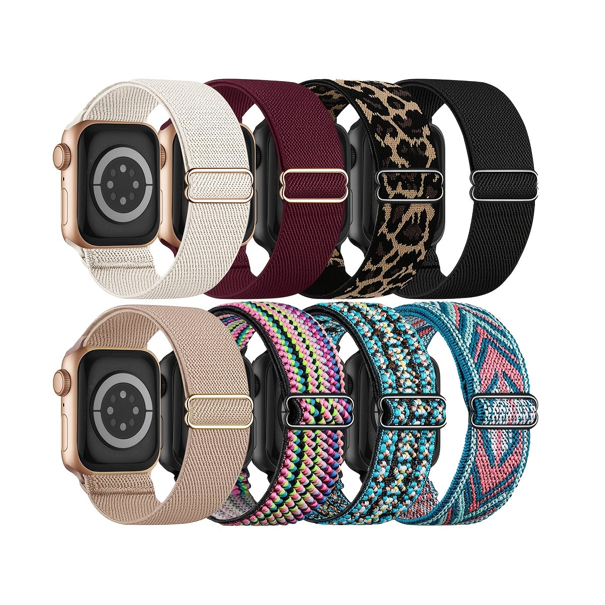 Lot de 8 bracelets Apple Watch élastiques en nylon, coloris lot bordeaux et ethnique