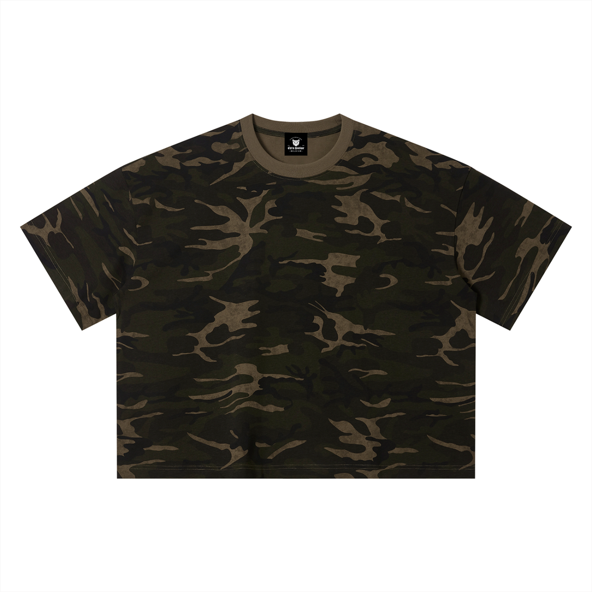 T-shirt Boxy Motif Camouflage Kaki — Streetwear Belge