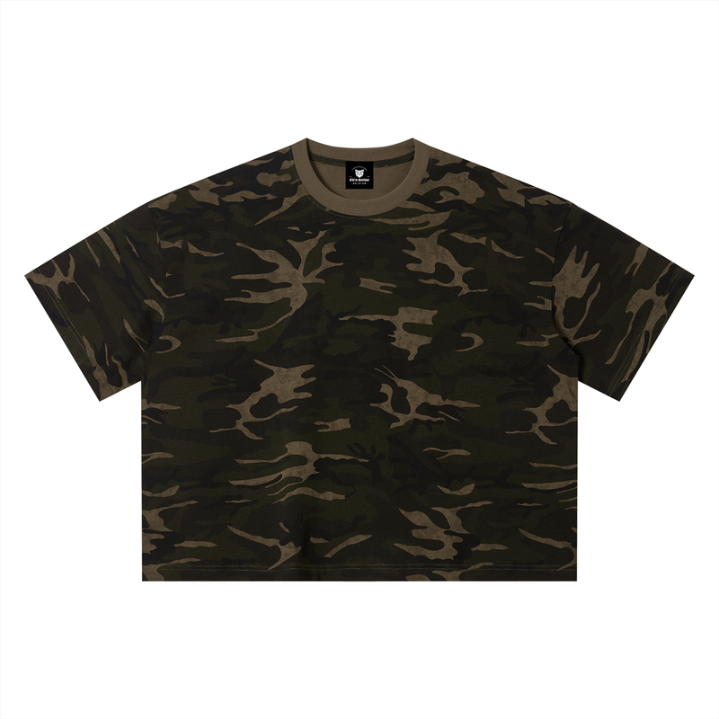 T-shirt Boxy Motif Camouflage Kaki — Streetwear Belge