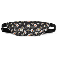 Sac banane fleurs blanches fond noir