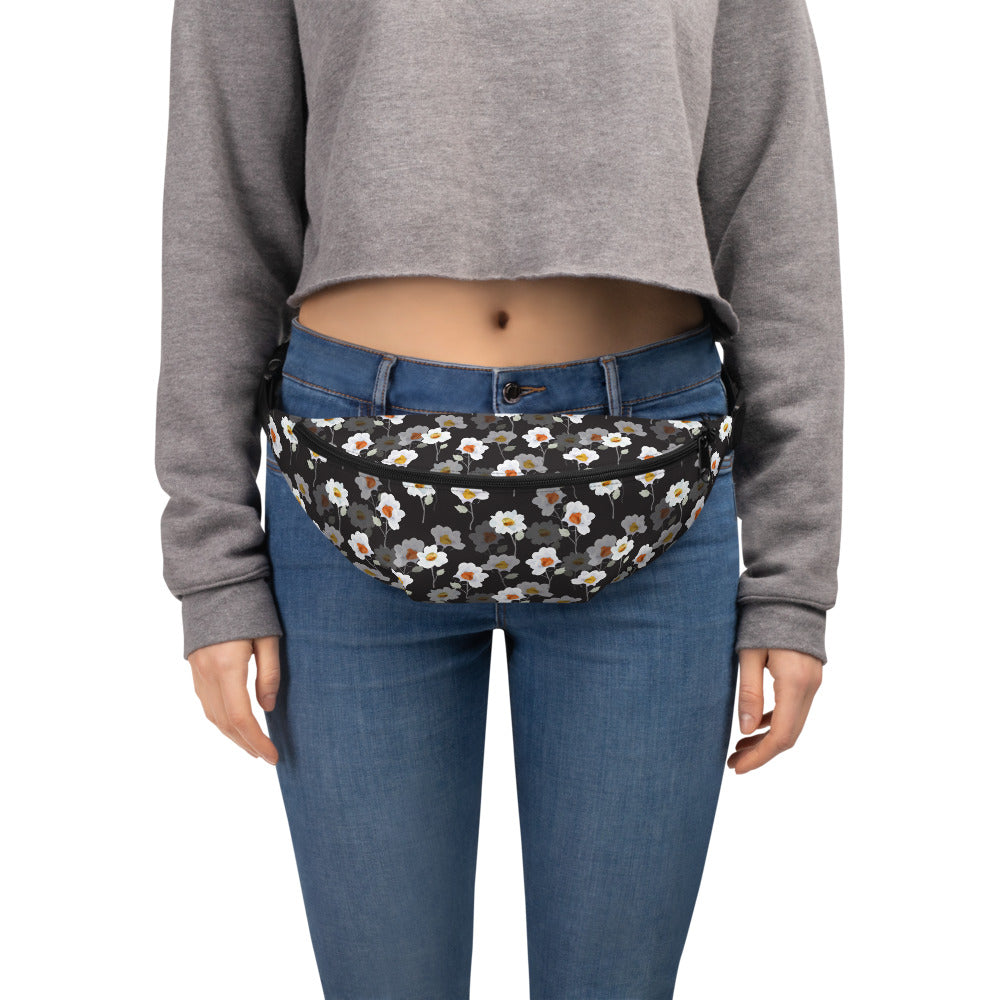 Sac banane fleurs blanches fond noir – vue 8