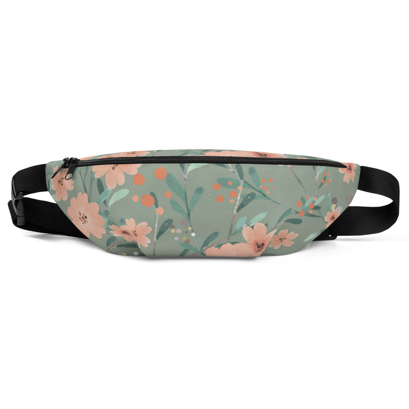 Sac banane femme fleurs vert sauge